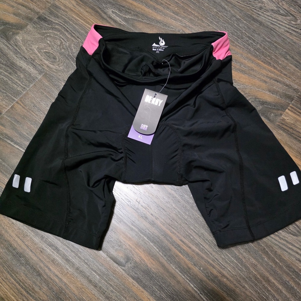 Beroy Womens Padded Cycling Shorts Black Pink 3D Gel Padded Bike Shorts XL NEW